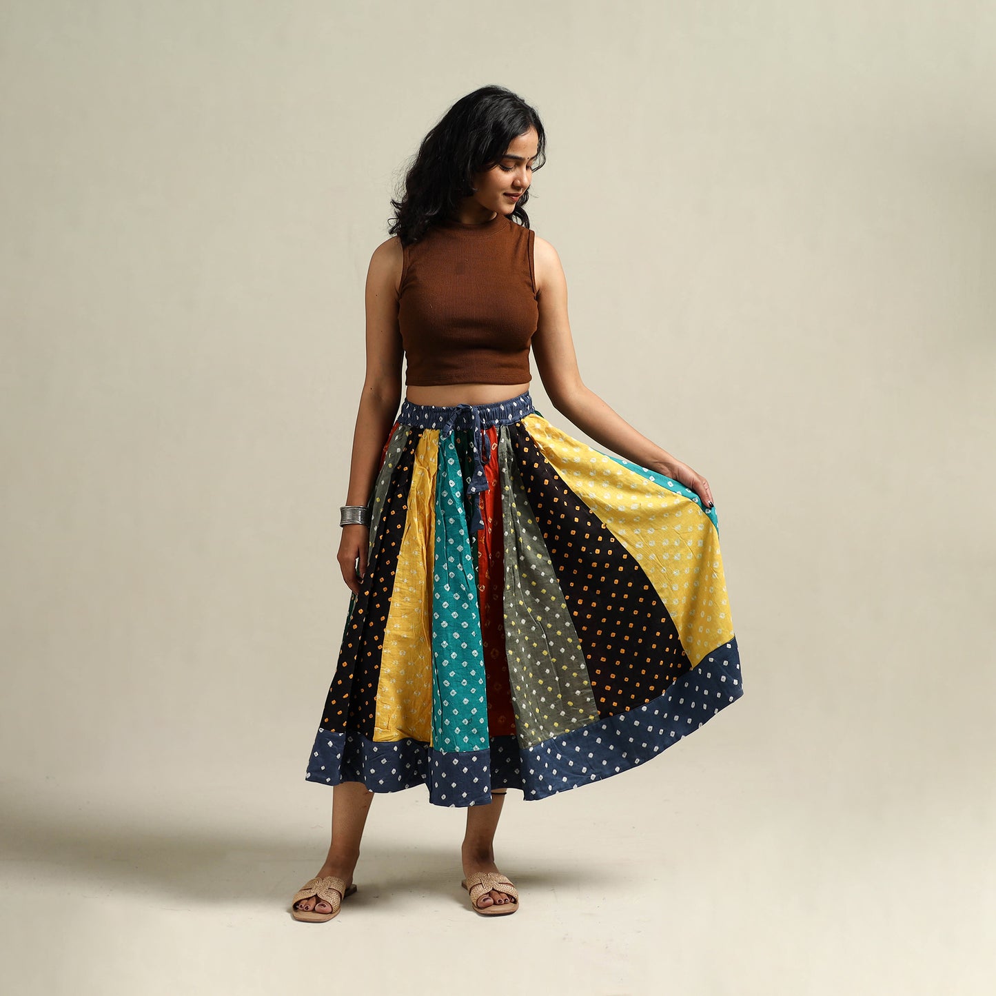 Multicolor - Bandhani Tie-Dye Patchwork Cotton Short Skirt 33