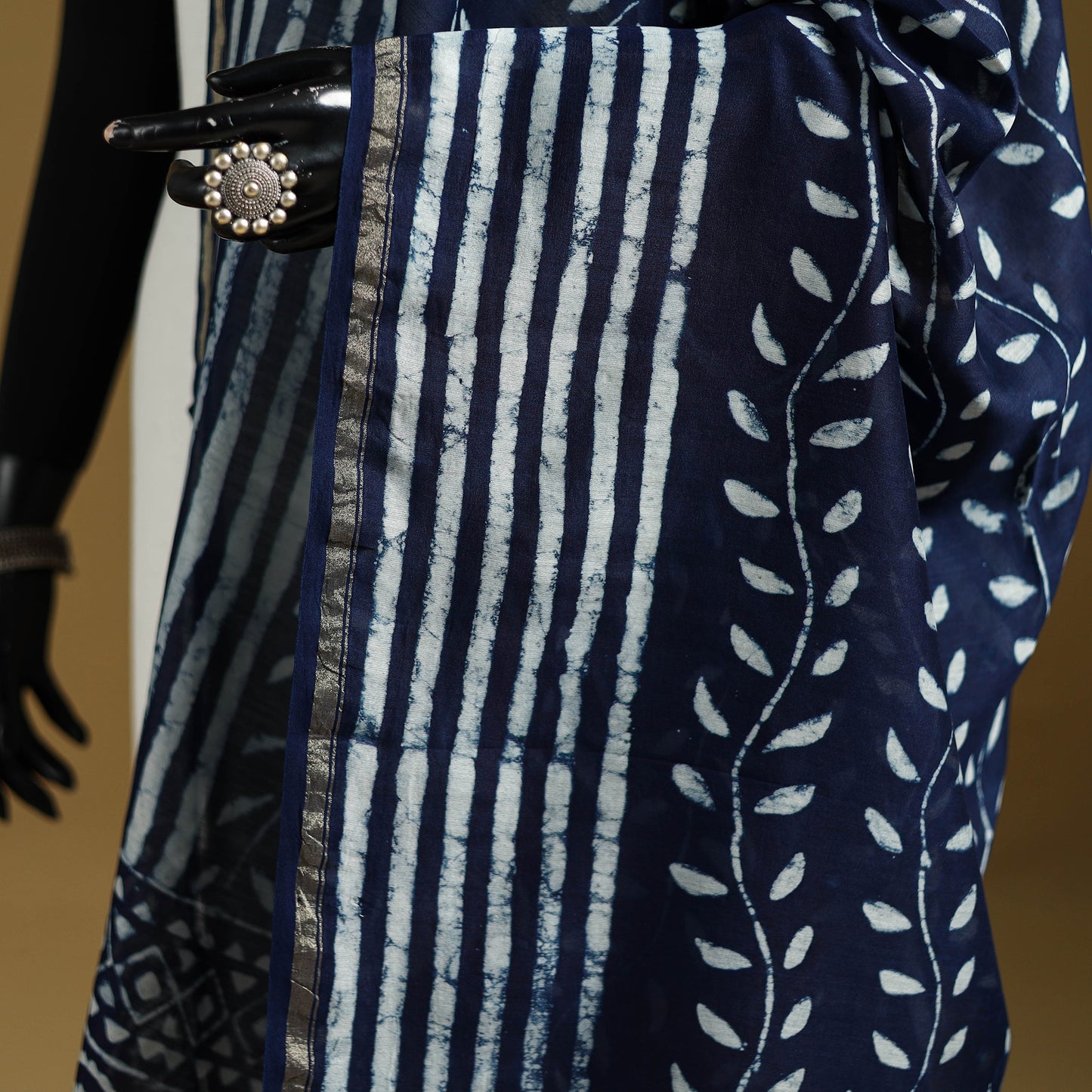Blue - Pipad Hand Block Print Natural Dyed Chanderi Silk Handloom Dupatta 44