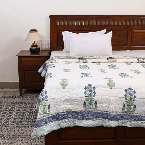 Blue - Single - Reversible Sanganeri Block Print Cotton Quilt 34