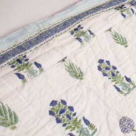 Blue - Single - Reversible Sanganeri Block Print Cotton Quilt 34