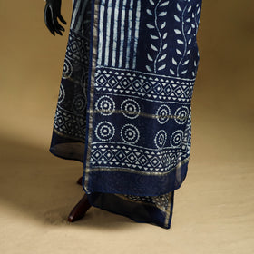 Blue - Pipad Hand Block Print Natural Dyed Chanderi Silk Handloom Dupatta 44