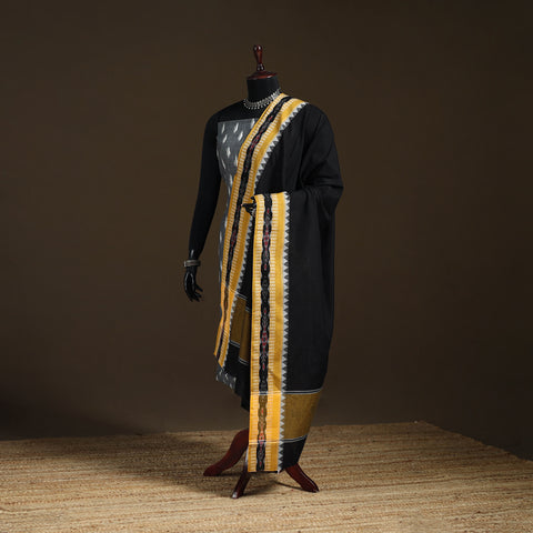 Black - Sambalpuri Ikat Cotton Dupatta from Odisha 03