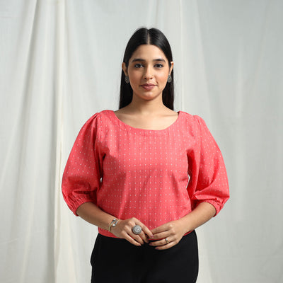 Red - Cotton Jacquard Crop Top 05