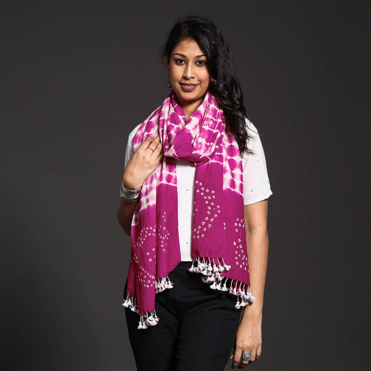 Pink - Kutch Handwoven Bandhani & Shibori Tie-dye Pure Merino Wool Stole