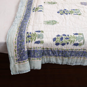 Blue - Single - Reversible Sanganeri Block Print Cotton Quilt 34