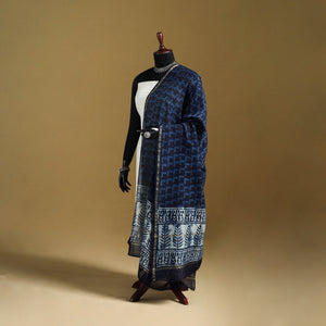 Blue - Pipad Hand Block Print Natural Dyed Chanderi Silk Handloom Dupatta 45