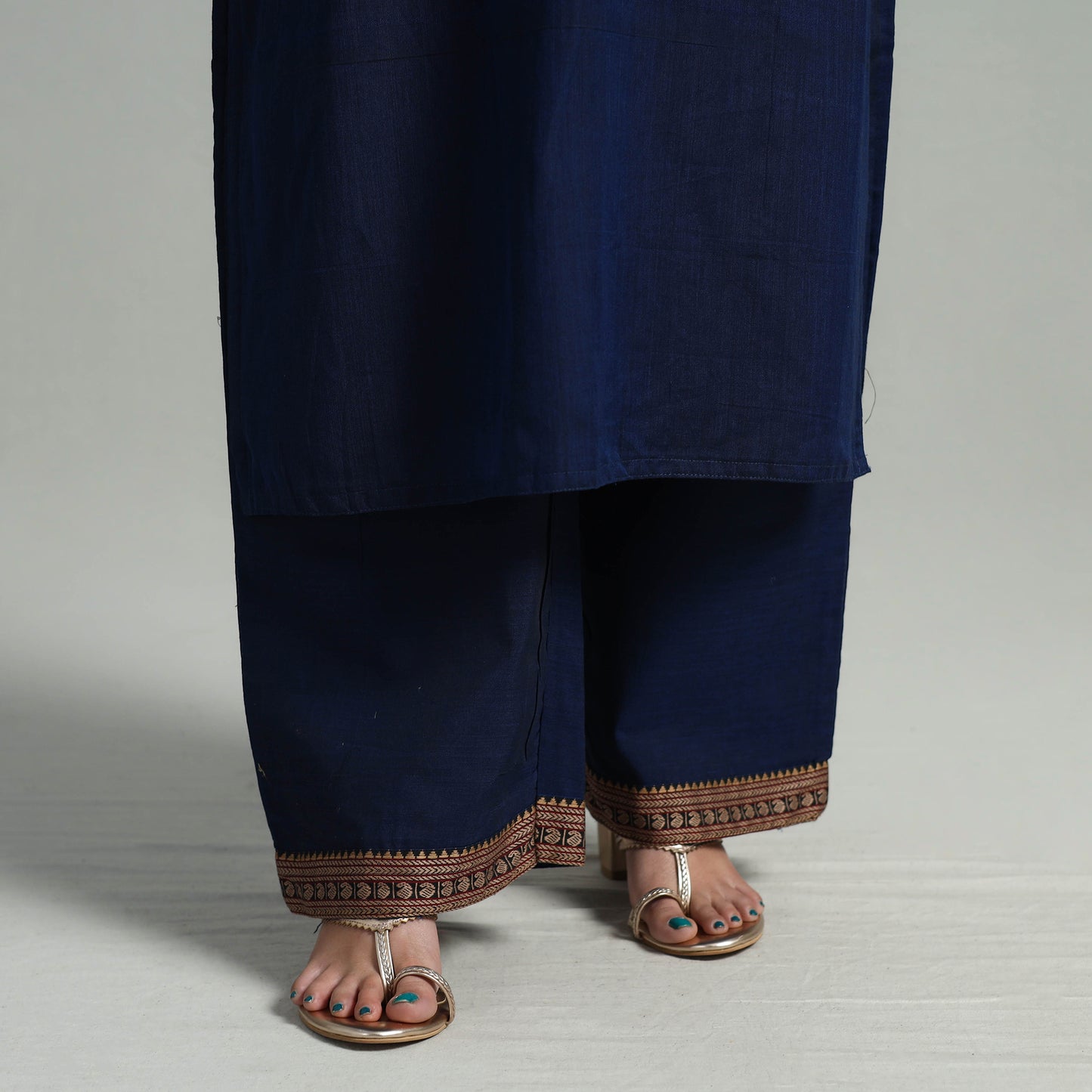 Navy Blue - Cotton Dharwad Kurta Set with Palazzo & Dupatta 47