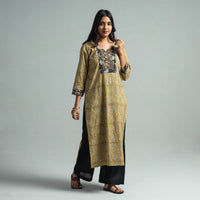 Yellow - Pedana Kalamkari Block Printed Cotton Kurta with Palazzo Set