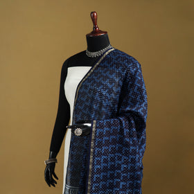 Blue - Pipad Hand Block Print Natural Dyed Chanderi Silk Handloom Dupatta 45