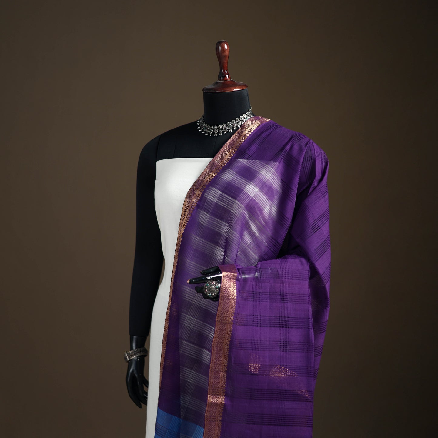 Pure Handloom Cotton Nizam Zari Border Mangalagiri Dupatta 49