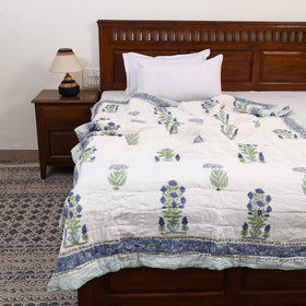 Blue - Single - Reversible Sanganeri Block Print Cotton Quilt 34