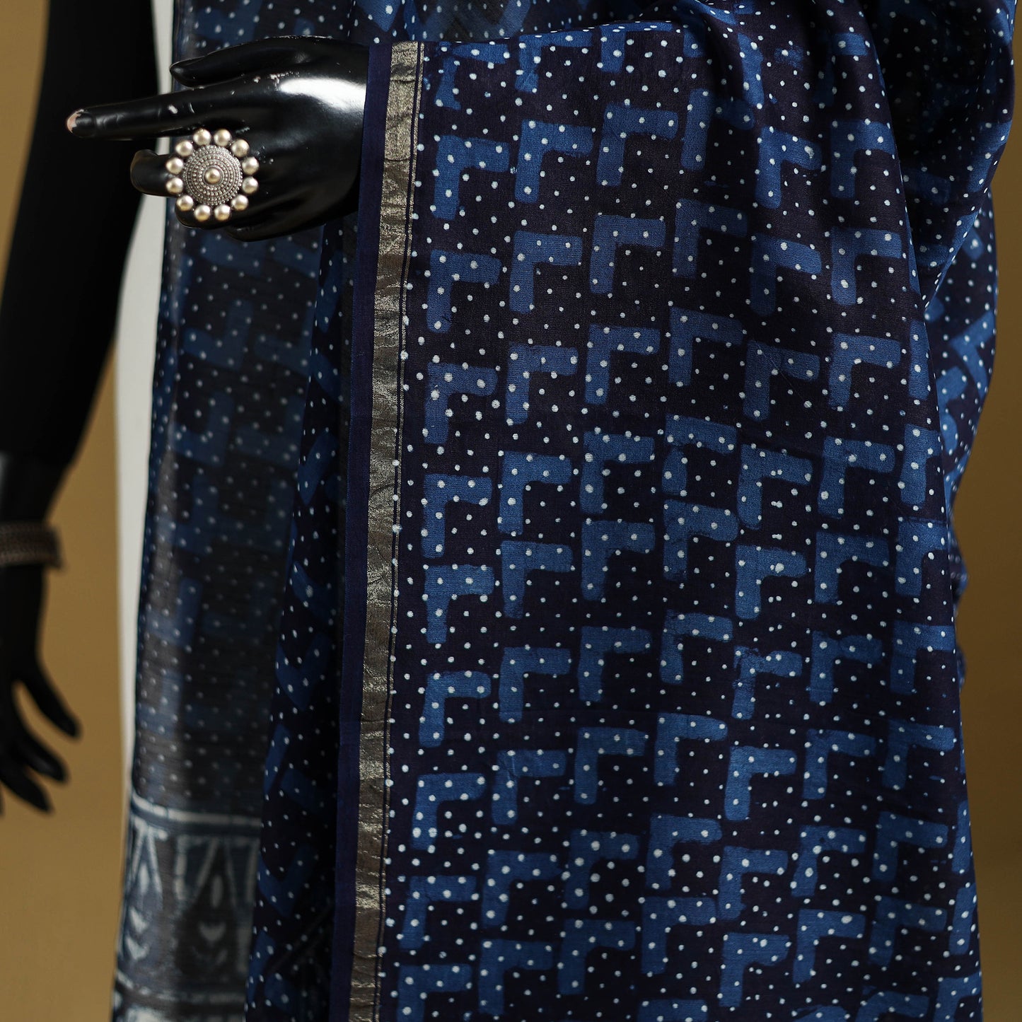 Blue - Pipad Hand Block Print Natural Dyed Chanderi Silk Handloom Dupatta 45