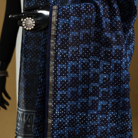 Blue - Pipad Hand Block Print Natural Dyed Chanderi Silk Handloom Dupatta 45