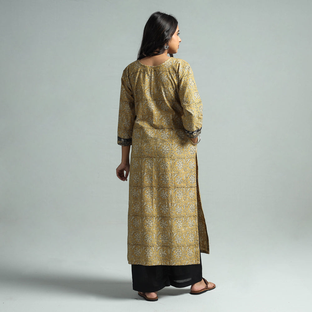 Yellow - Pedana Kalamkari Block Printed Cotton Kurta with Palazzo Set