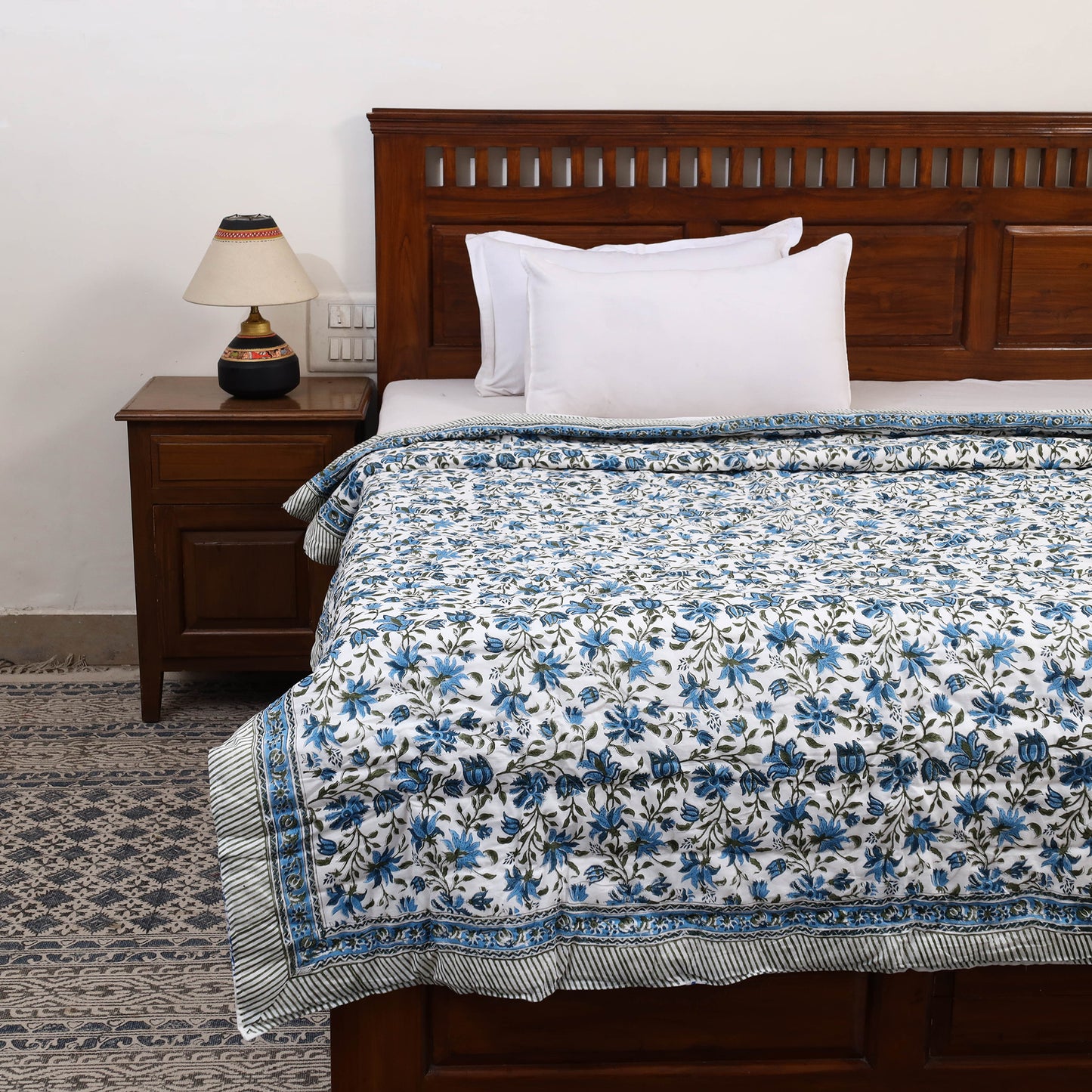 Single - Reversible Sanganeri Block Print Cotton Quilt 35