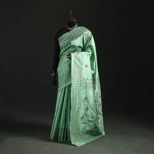 Green - Hand Embroidered Silk Saree 14