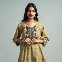 Yellow - Pedana Kalamkari Block Printed Cotton Kurta with Palazzo Set