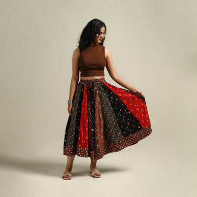 Multicolor - Bandhani Tie-Dye Patchwork Cotton Short Skirt 34