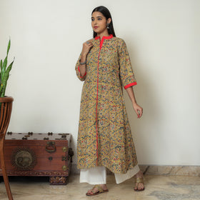 Kalamkari Hand Block Printed Cotton A-Line Kurta For Women