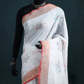 Bengal Ikat Handwoven Pure Cotton Zari Border Saree for Durga Puja 09