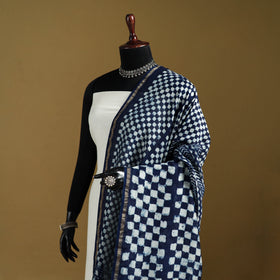 Blue - Pipad Hand Block Print Natural Dyed Chanderi Silk Handloom Dupatta 46