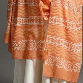 Orange - hand mul cotton dabu bagru dupatta 02 - handcrafted