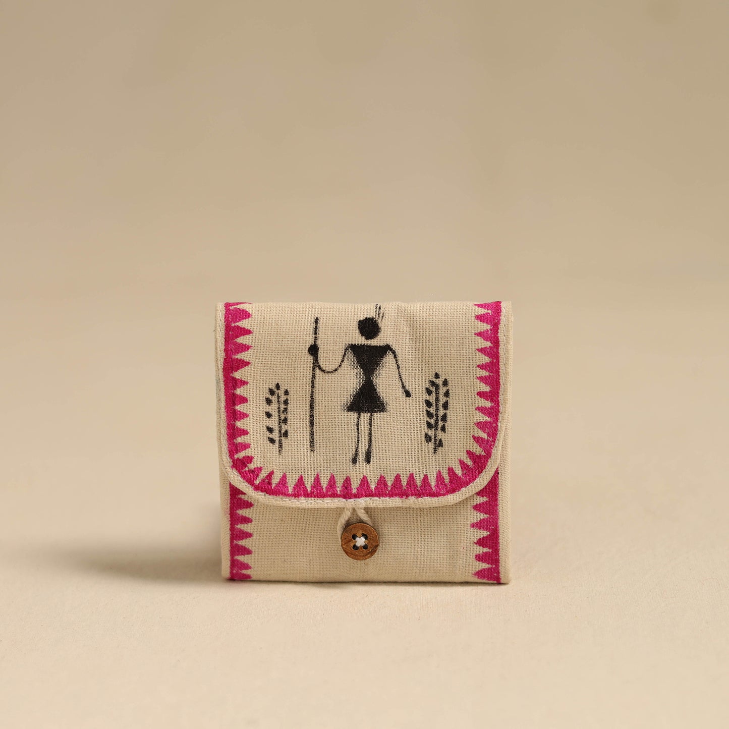 Pink - Warli Handpainted Coin Pouch from Odisha 03