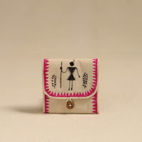 Pink - Warli Handpainted Coin Pouch from Odisha 03