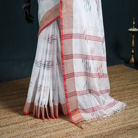 Bengal Ikat Handwoven Pure Cotton Zari Border Saree for Durga Puja 09