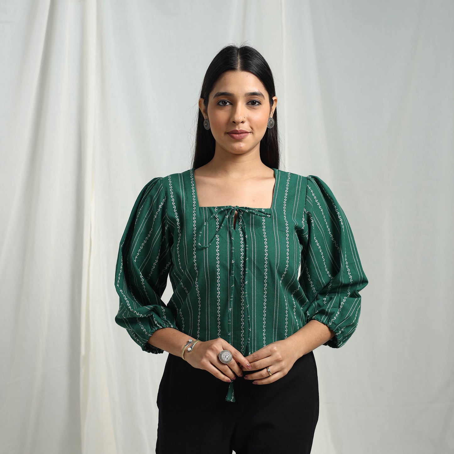 Green - Cotton Jacquard Crop Top 02