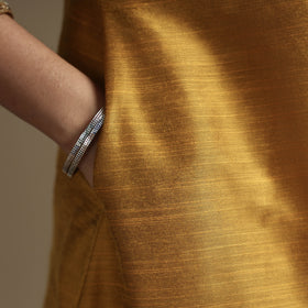  Plain Solid Slub Silk Kurta with Beadwork Hand Embroidery Lace 