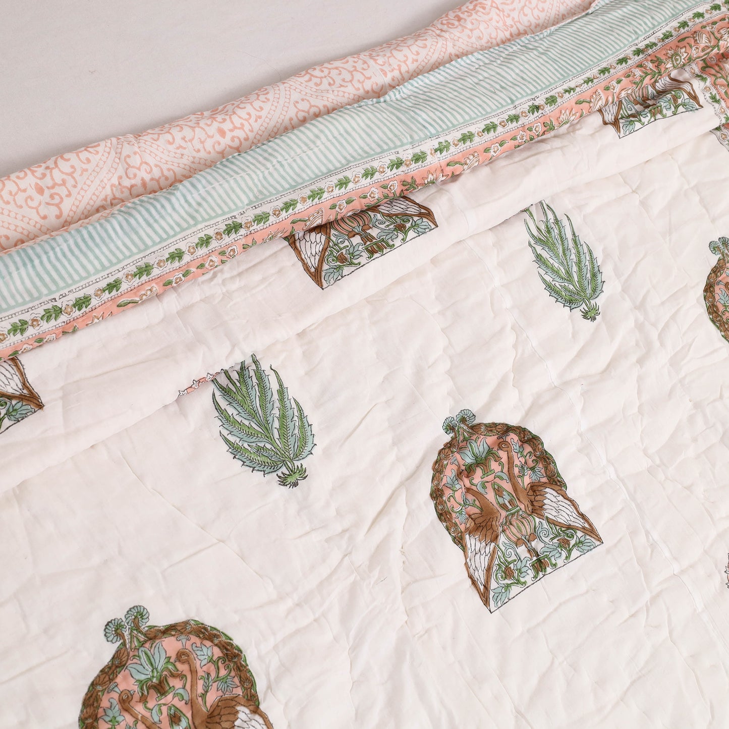 Single - Reversible Sanganeri Block Print Cotton Quilt 36