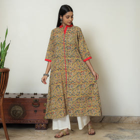 Kalamkari Hand Block Printed Cotton A-Line Kurta For Women