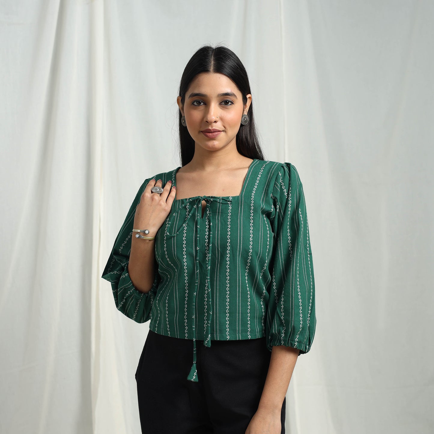 Green - Cotton Jacquard Crop Top 02