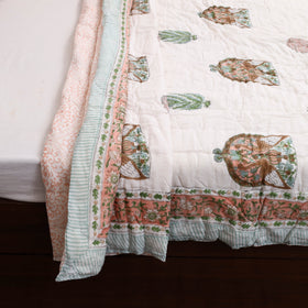 Orange - single - reversible sanganeri cotton quilt 36