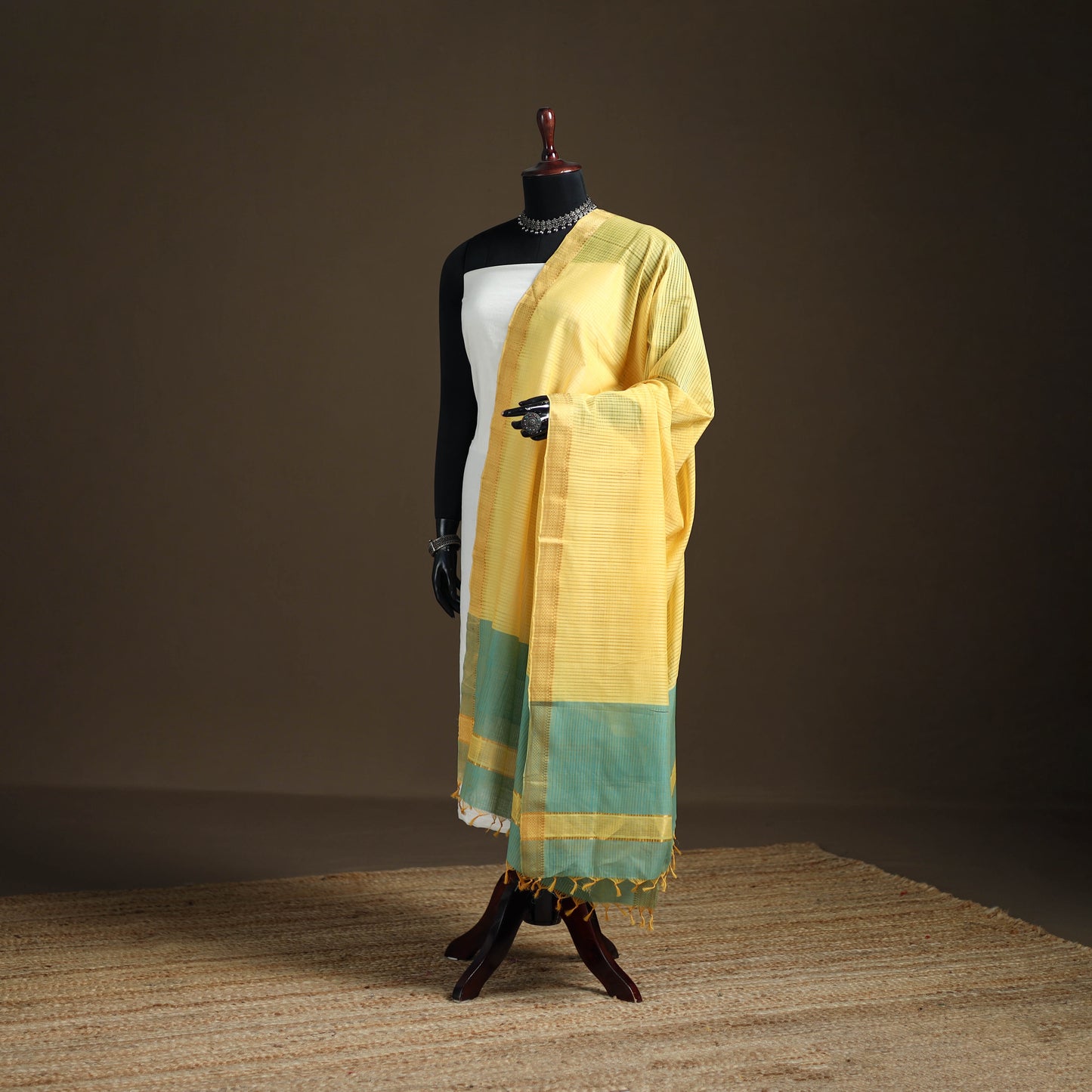 Pure Handloom Cotton Nizam Zari Border Mangalagiri Dupatta 51