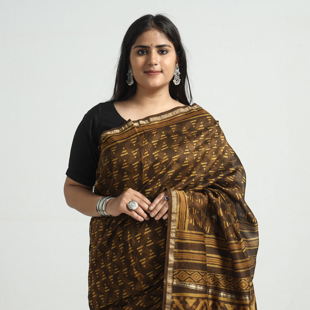 block printed silk saree