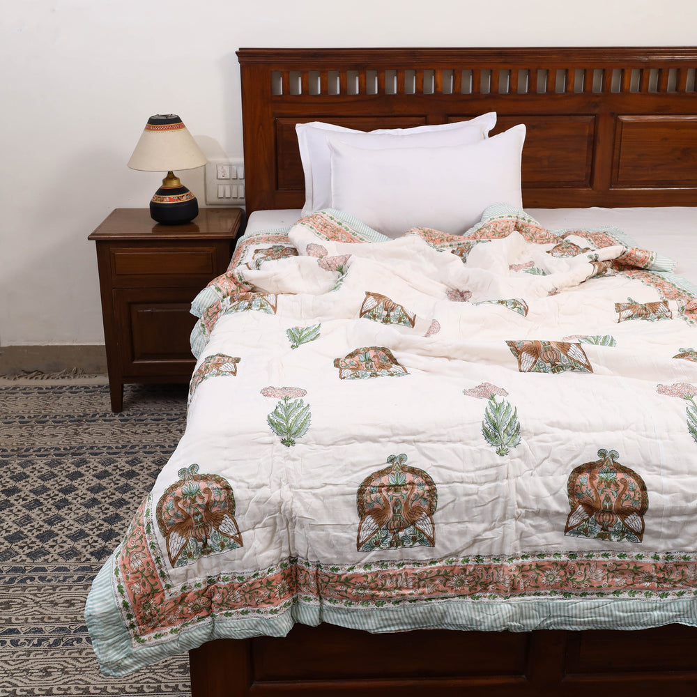 Single - Reversible Sanganeri Block Print Cotton Quilt 36