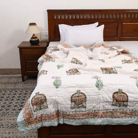 Orange - single - reversible sanganeri cotton quilt 36