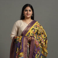 Yellow - Chanderi Silk Srikalahasti Handpainted Pen Kalamkari Dupatta 52