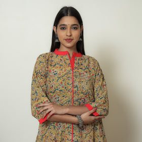 Kalamkari Hand Block Printed Cotton A-Line Kurta For Women