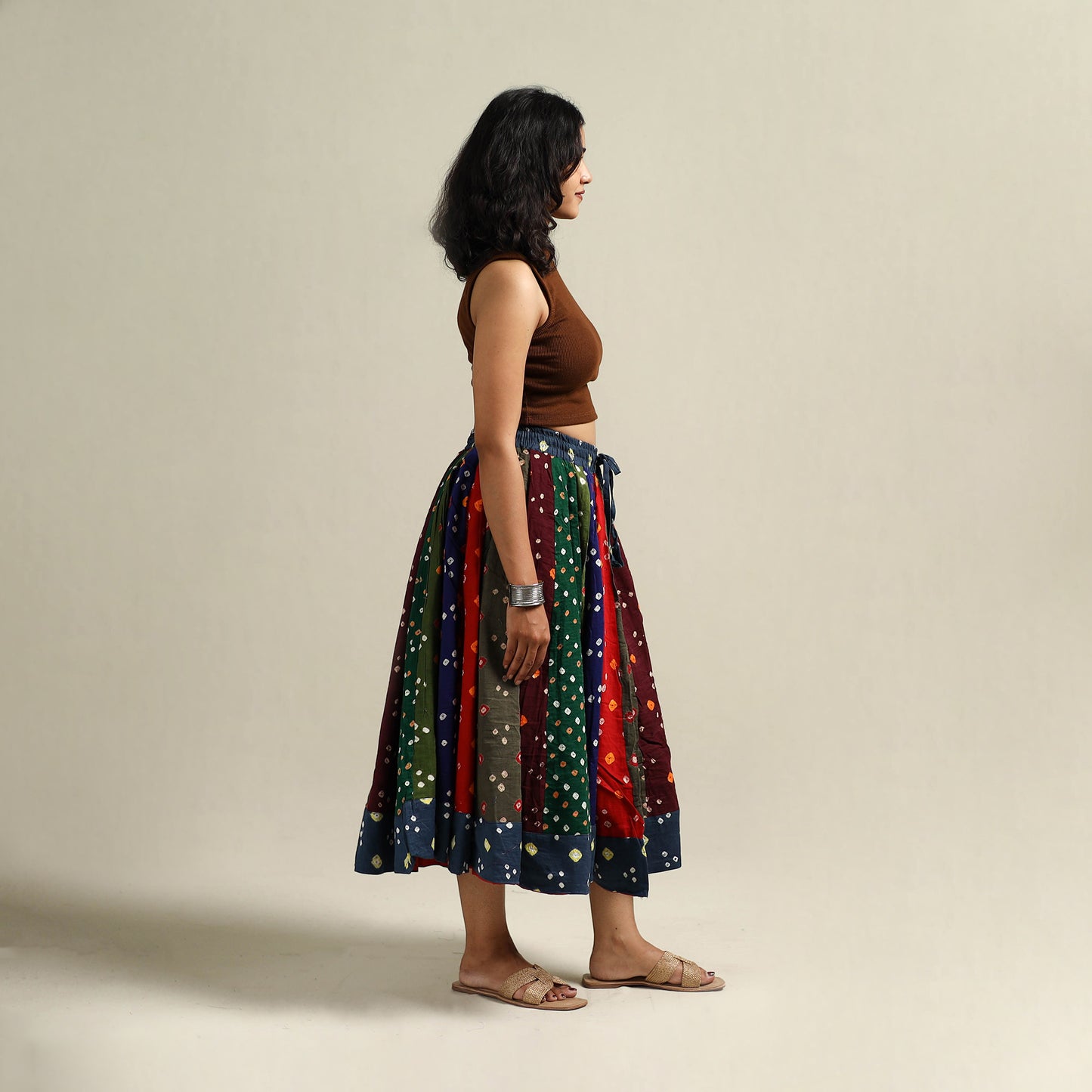 Multicolor - Bandhani Tie-Dye Patchwork Cotton Short Skirt 35