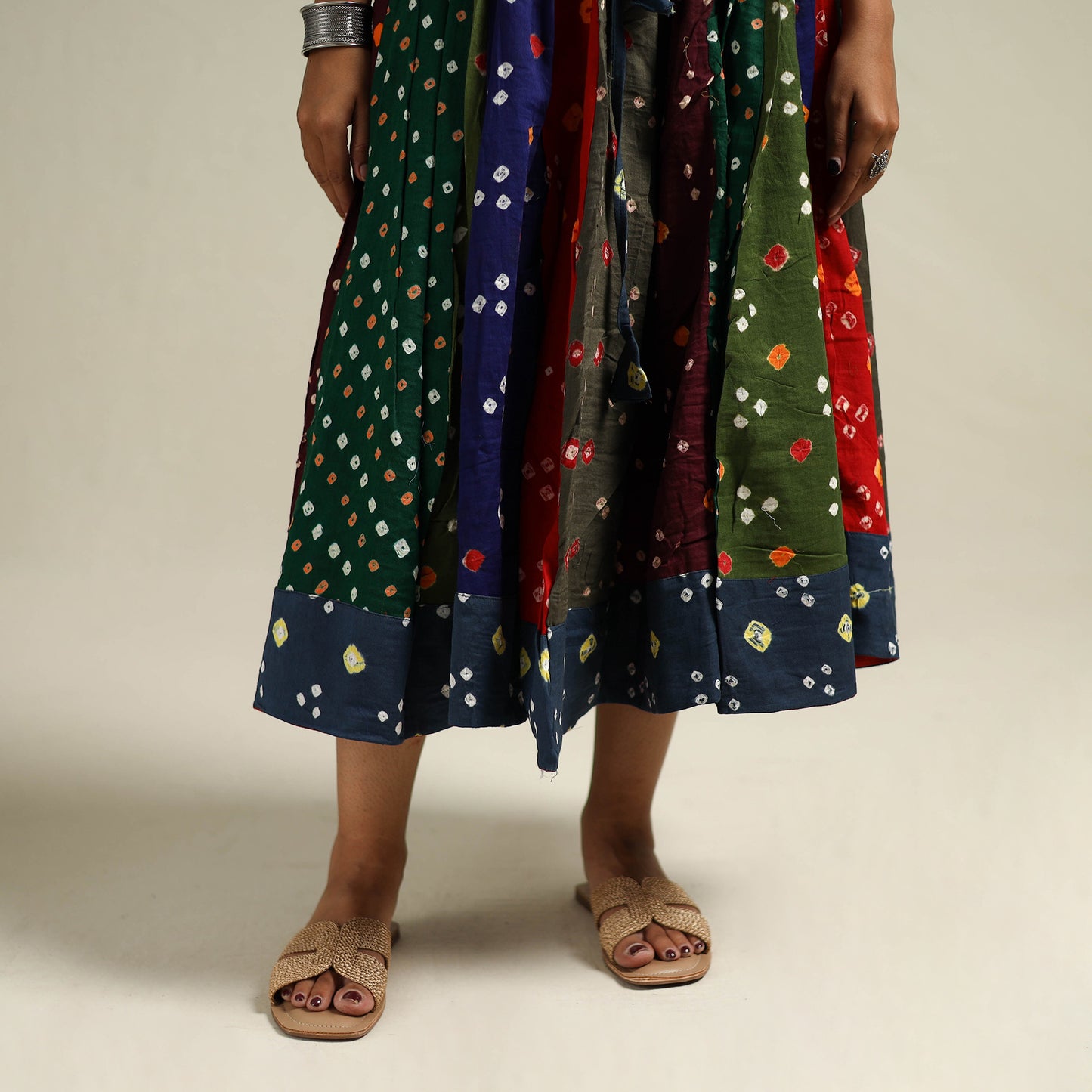 Multicolor - Bandhani Tie-Dye Patchwork Cotton Short Skirt 35