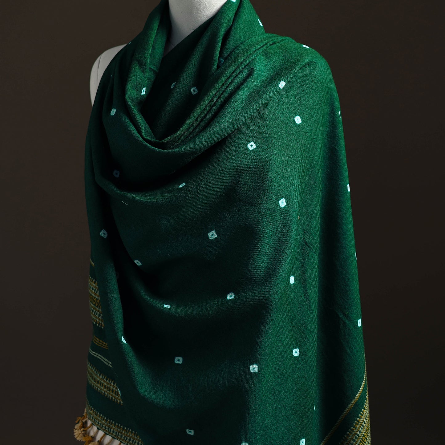 Kutch Handwoven Merino Wool Bandhani Tie-Dye Shawl 16