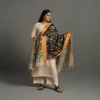 Black - Chanderi Silk Srikalahasti Handpainted Pen Kalamkari Dupatta 53