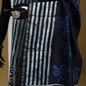 Blue - Pipad Hand Block Print Natural Dyed Chanderi Silk Handloom Dupatta 47