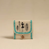 Blue - Warli Handpainted Coin Pouch from Odisha 02