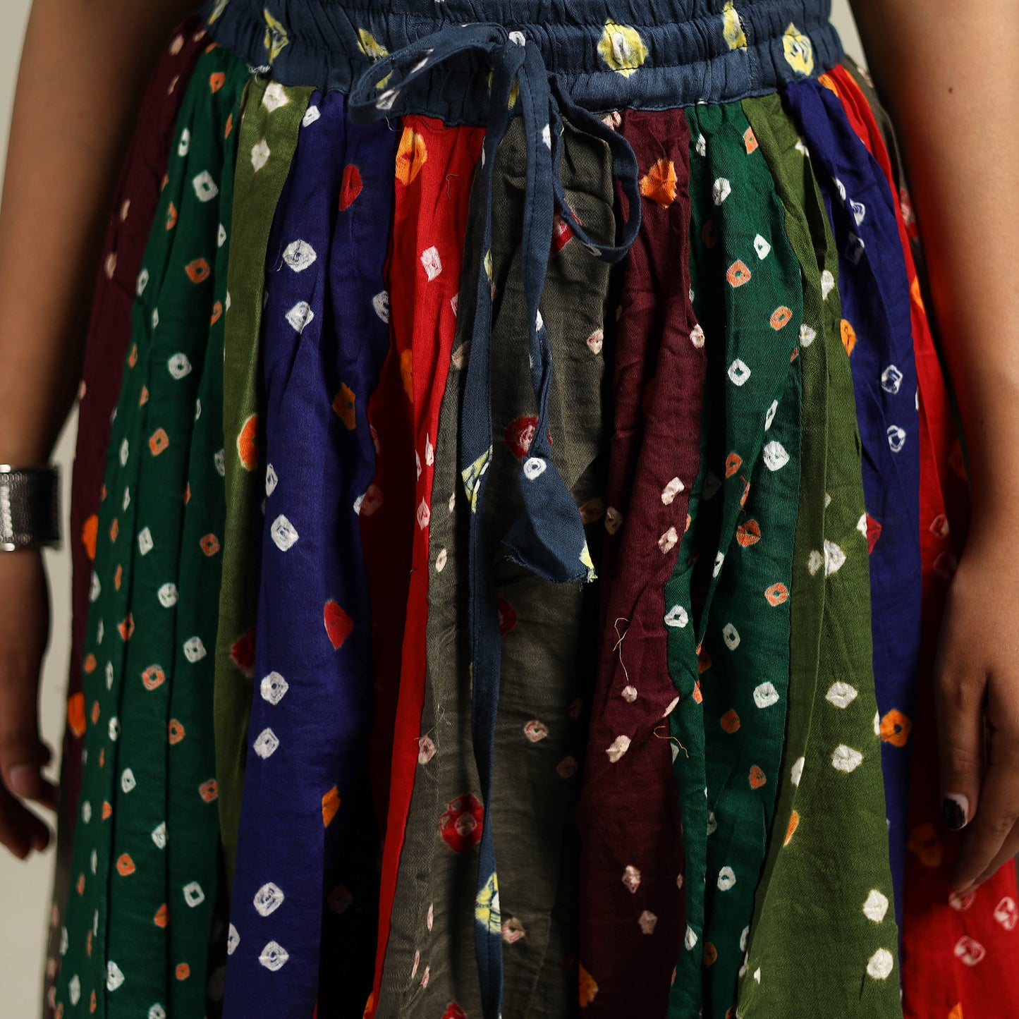 Multicolor - Bandhani Tie-Dye Patchwork Cotton Short Skirt 35