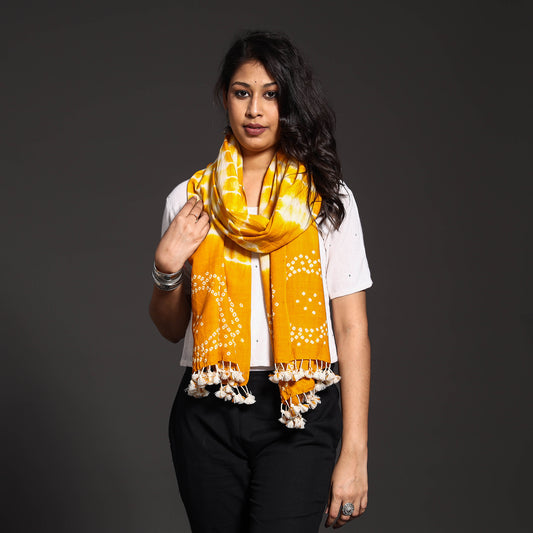 Yellow - Kutch Handwoven Bandhani & Shibori Tie-dye Pure Merino Wool Stole