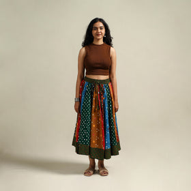 Multicolor - Bandhani Tie-Dye Patchwork Cotton Short Skirt 36